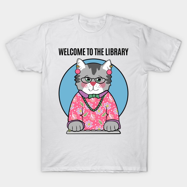 Librarian Grey Cat in Pink T-Shirt by Sue Cervenka